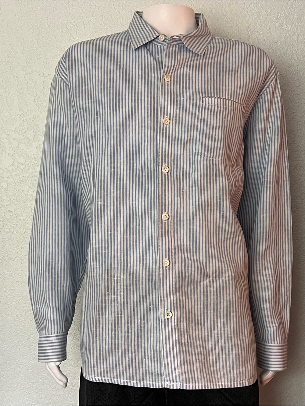Tommy Bahama 100% Linen Blue White Stripe Shirt XXL Relaxed Beach Resort